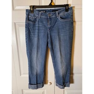 Jordache Women Crop Jeans Size 12 Medium Wash Denim Blue JM112659 Cuffed Stretch